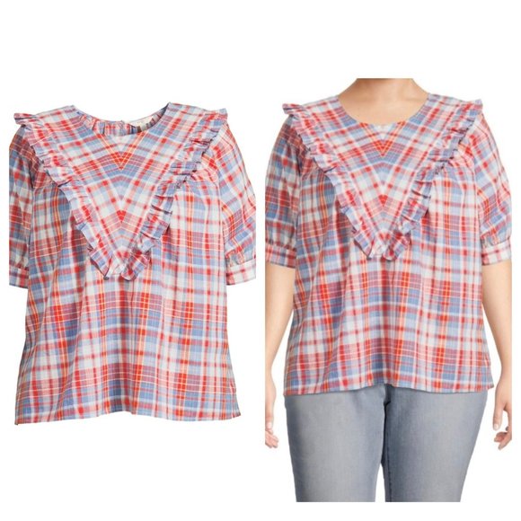 Terra & Sky Short Sleeve Round Neck Relaxed Fit Blouse (Women's Plus) Size 0X - Picture 1 of 6